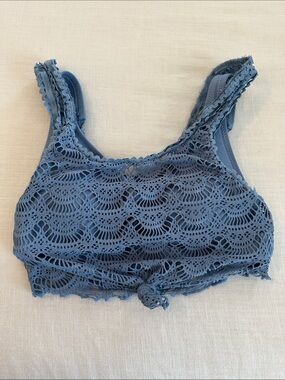 BECCA Dusty Blue Crochet Swim Sports Bra